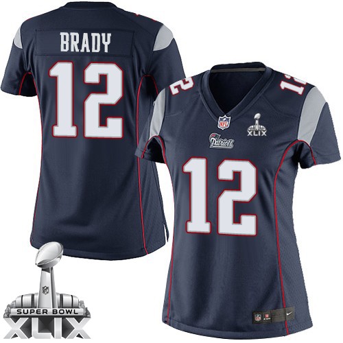 Women's Elite Tom Brady Super Bowl XLIX Nike Jersey Navy Blue Home - #12 NFL New England Patriots